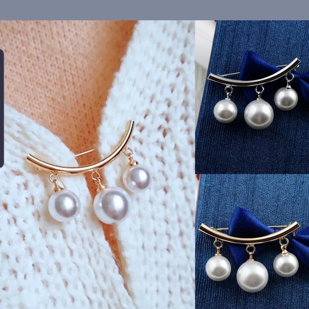 Fashion Pearl Fixed Strap Charm Safety Pin Brooch